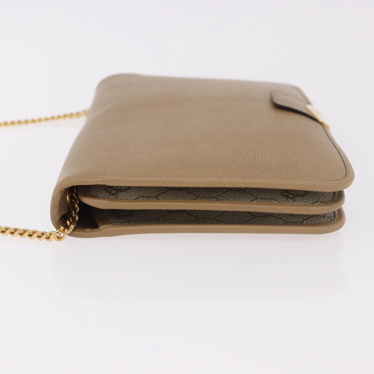 Christian Dior Chain Shoulder Bag Leather Beige Gold Auth 188501