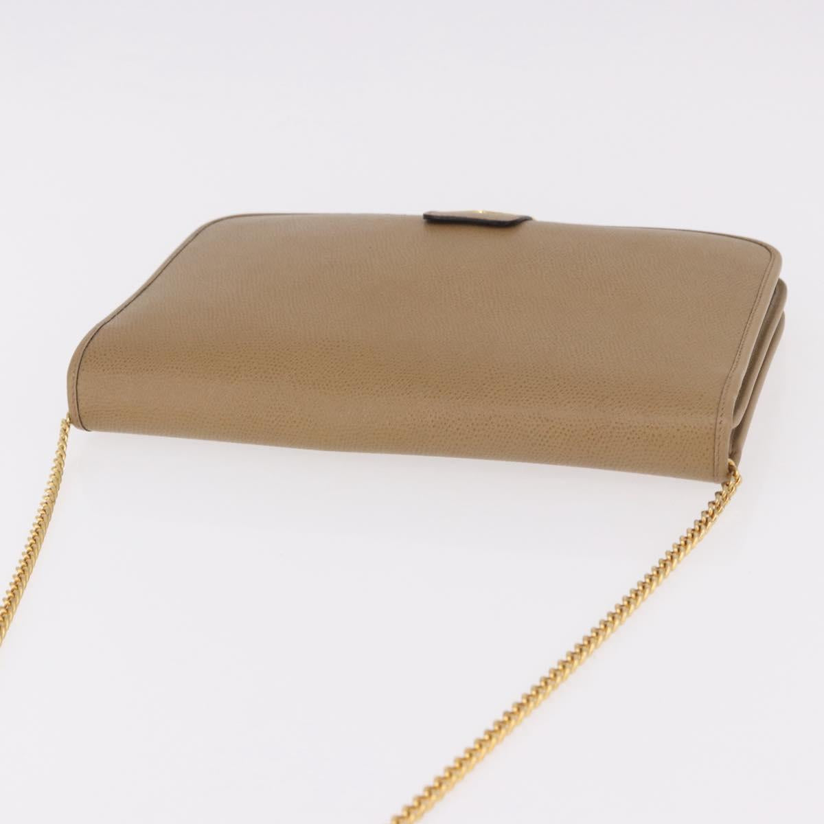 Christian Dior Chain Shoulder Bag Leather Beige Gold Auth 188501