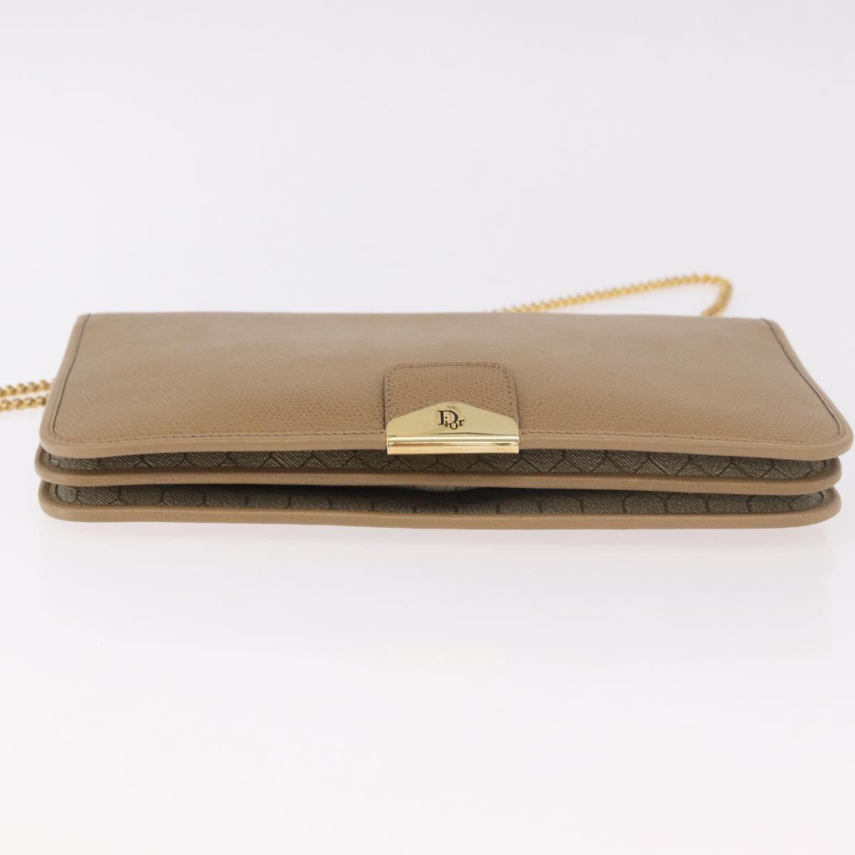 Christian Dior Chain Shoulder Bag Leather Beige Gold Auth 188501