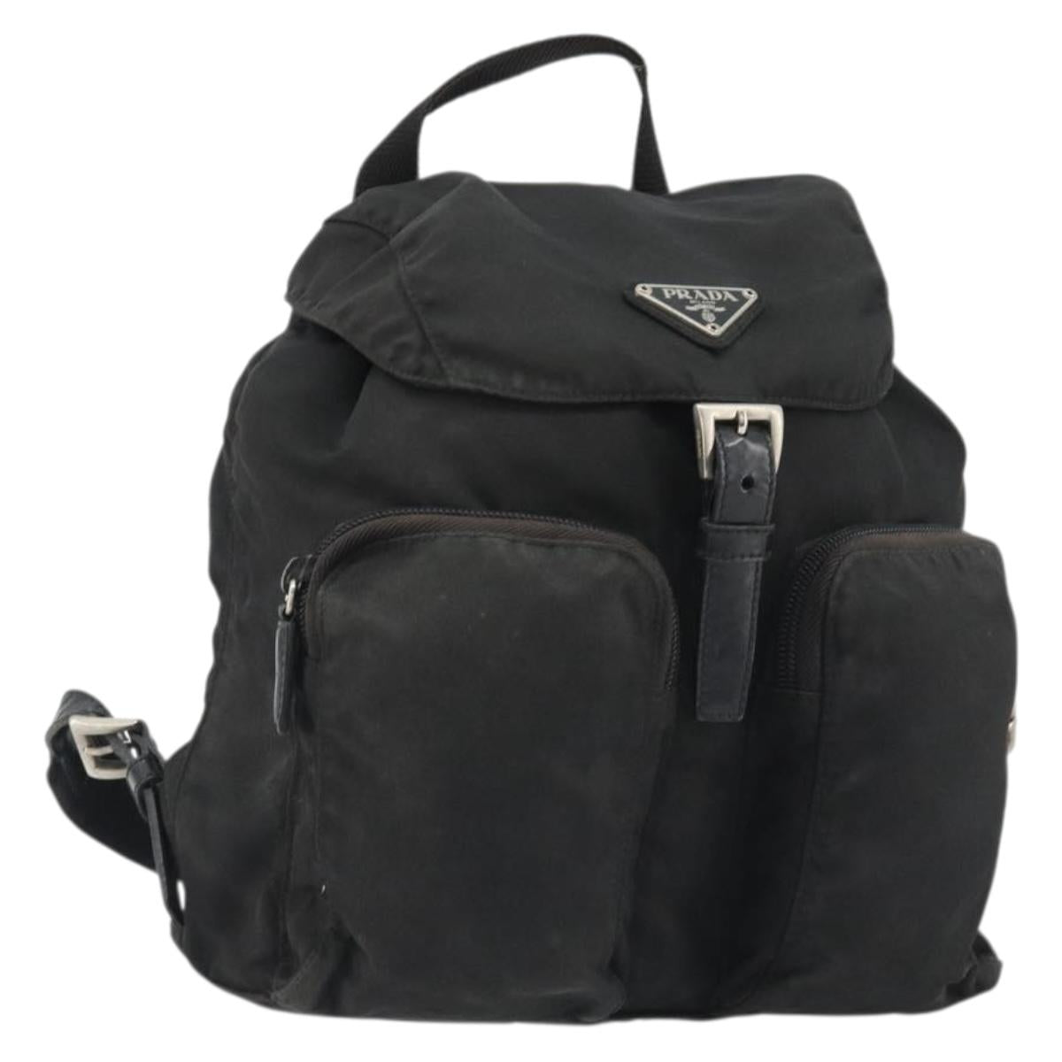 PRADA Backpack Nylon Black Silver Auth 188504