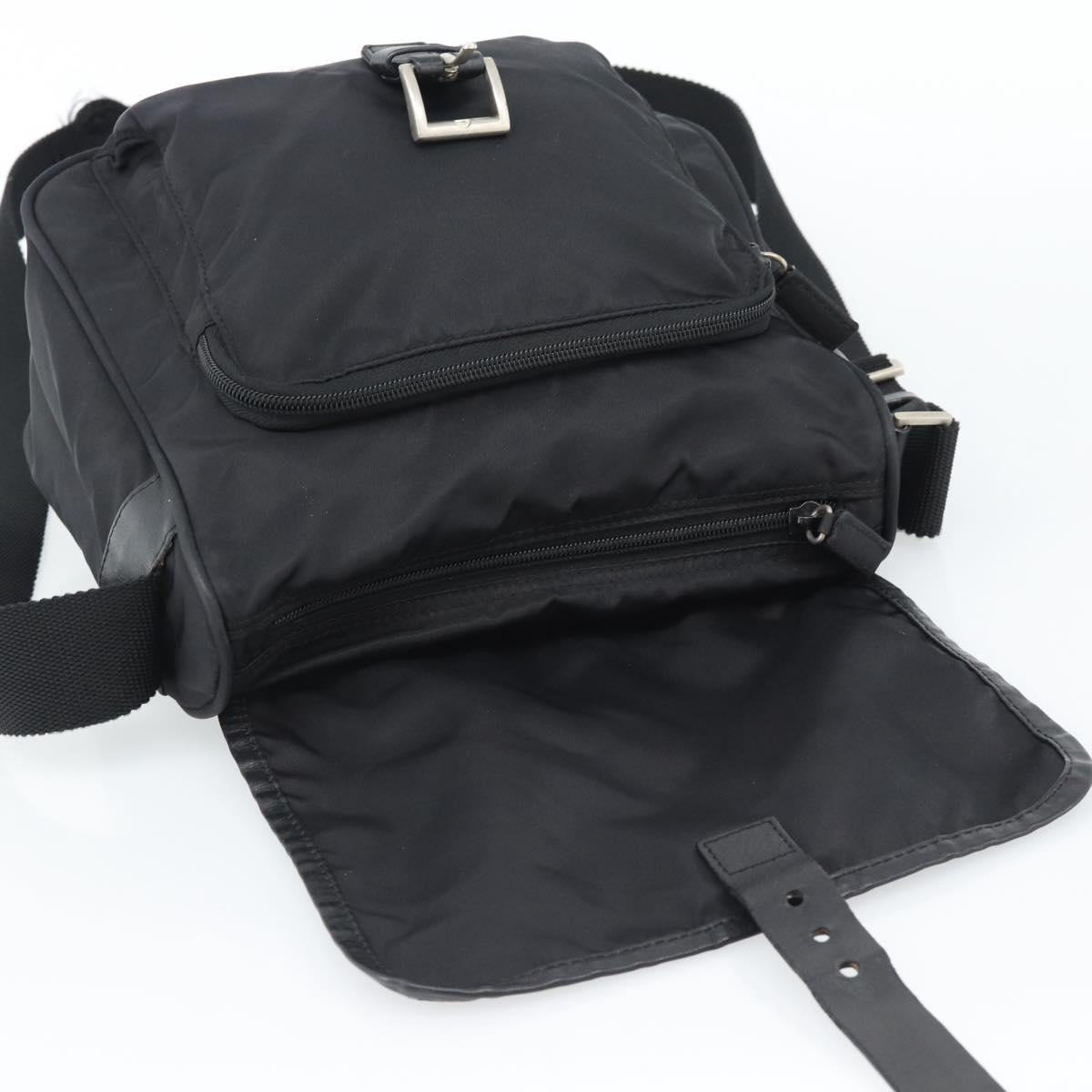 PRADA Shoulder Bag Nylon Black Silver Auth 188514