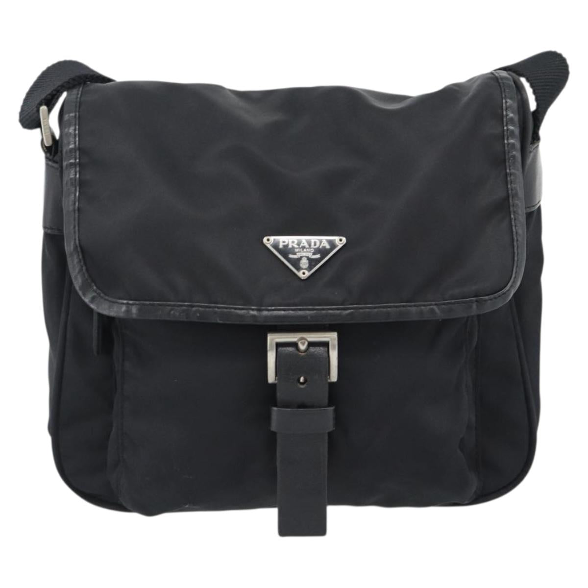 PRADA Shoulder Bag Nylon Black Silver Auth 188514