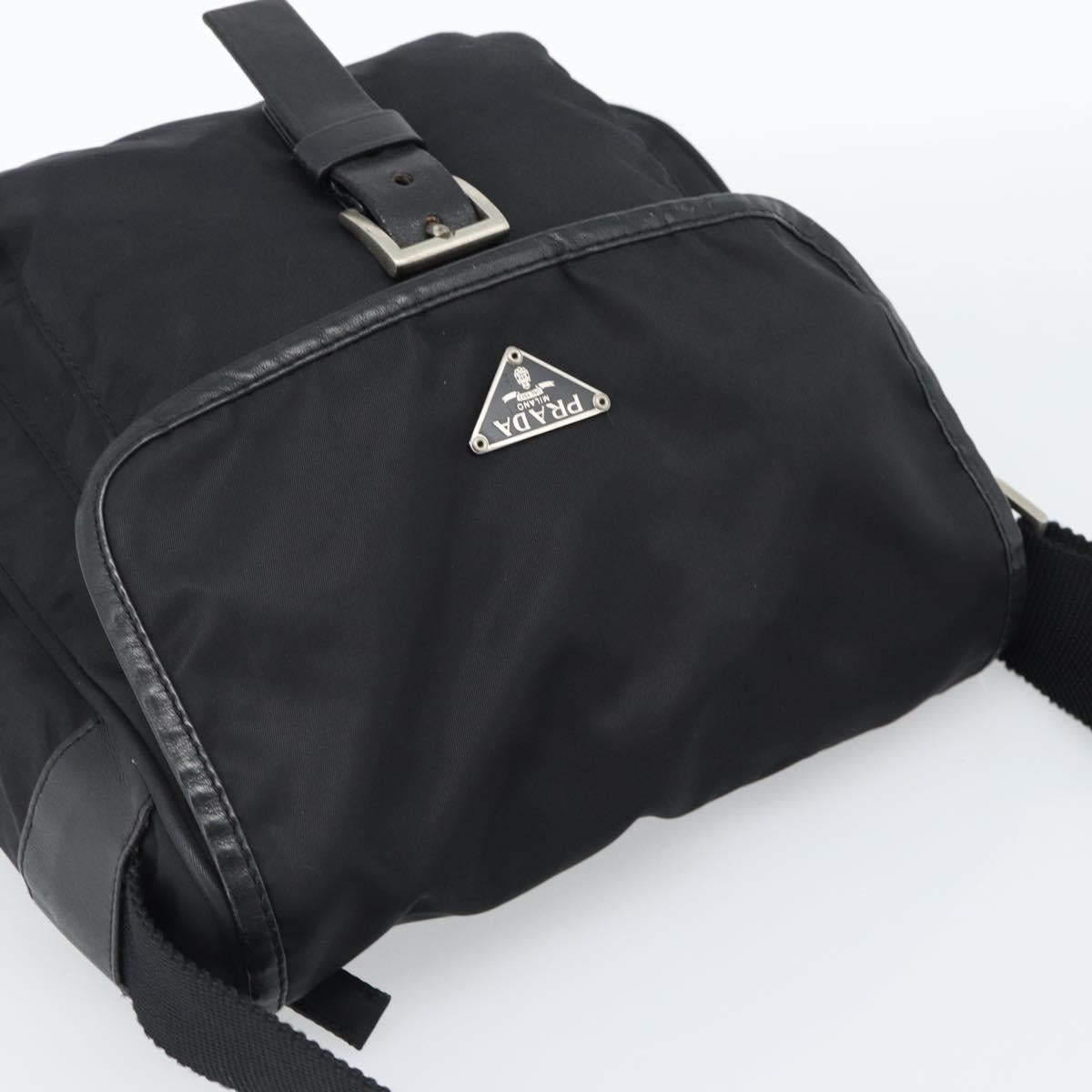 PRADA Shoulder Bag Nylon Black Silver Auth 188514