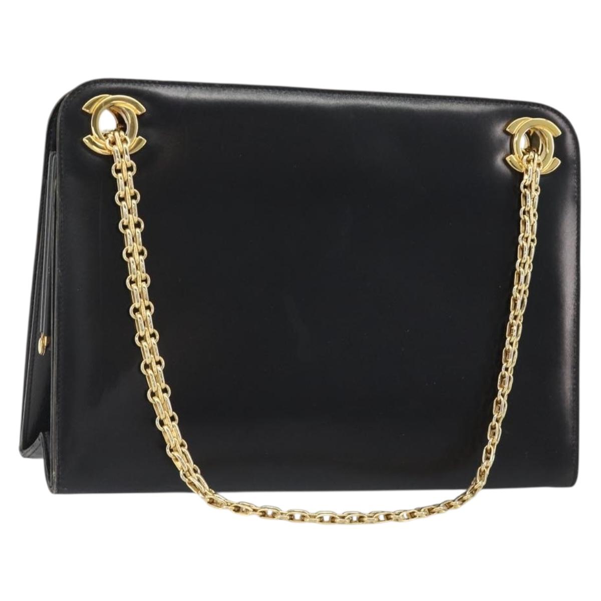 CHANEL Chain Shoulder Bag Leather Black Gold CC Auth 188521