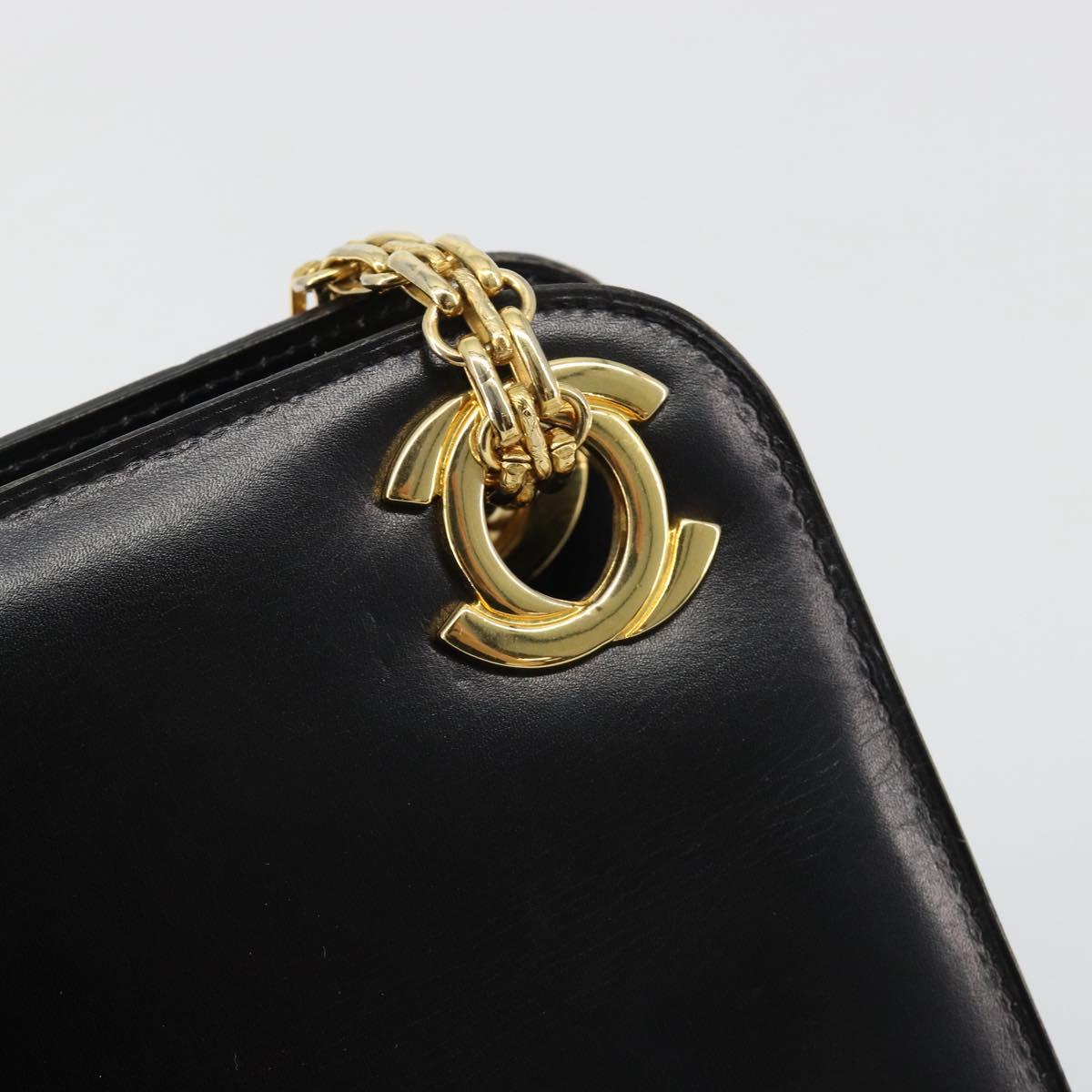 CHANEL Chain Shoulder Bag Leather Black Gold CC Auth 188521