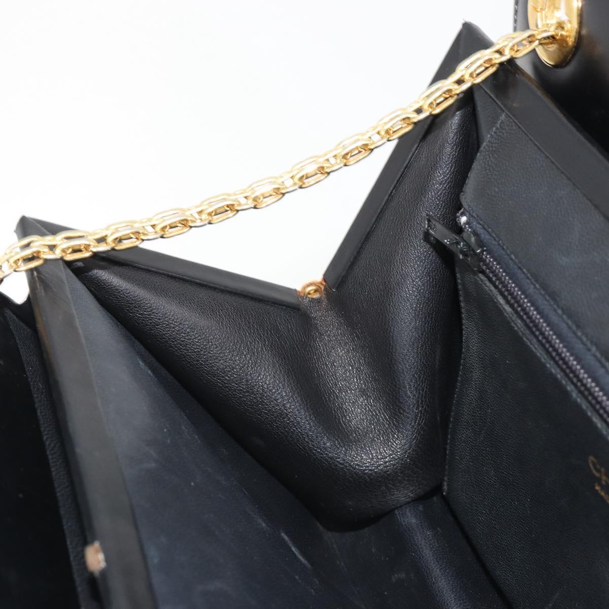 CHANEL Chain Shoulder Bag Leather Black Gold CC Auth 188521