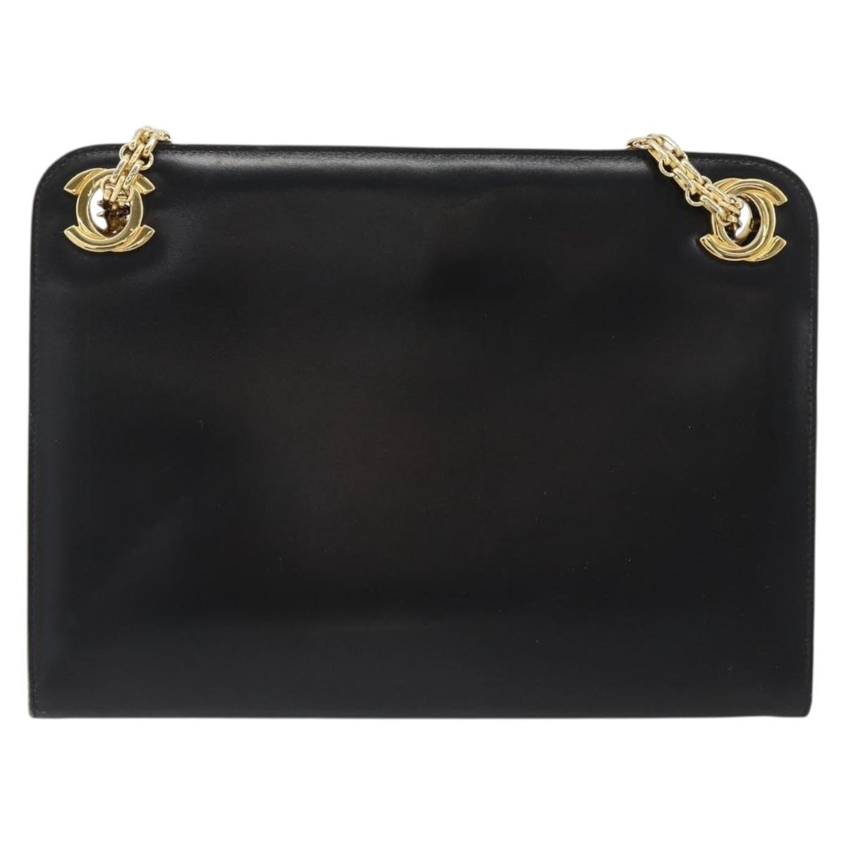 CHANEL Chain Shoulder Bag Leather Black Gold CC Auth 188521