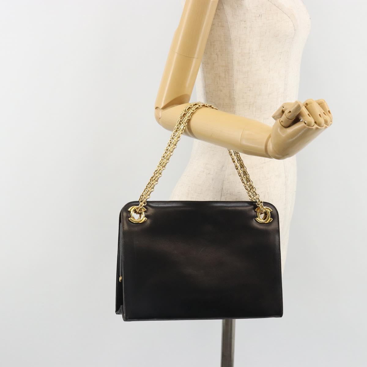 CHANEL Chain Shoulder Bag Leather Black Gold CC Auth 188521