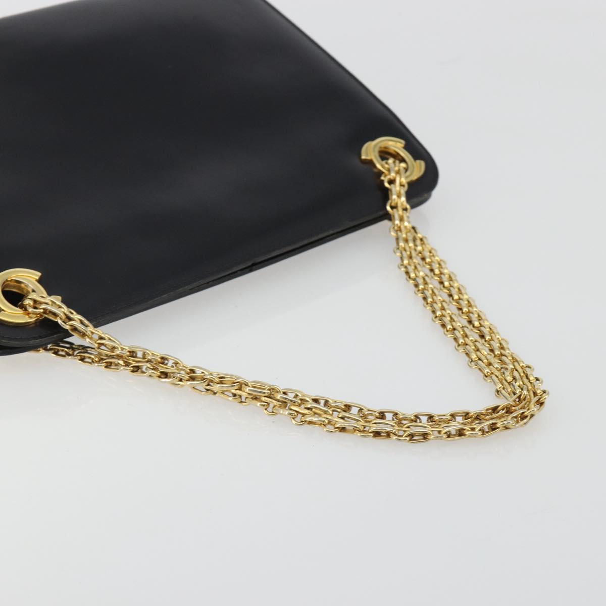 CHANEL Chain Shoulder Bag Leather Black Gold CC Auth 188521