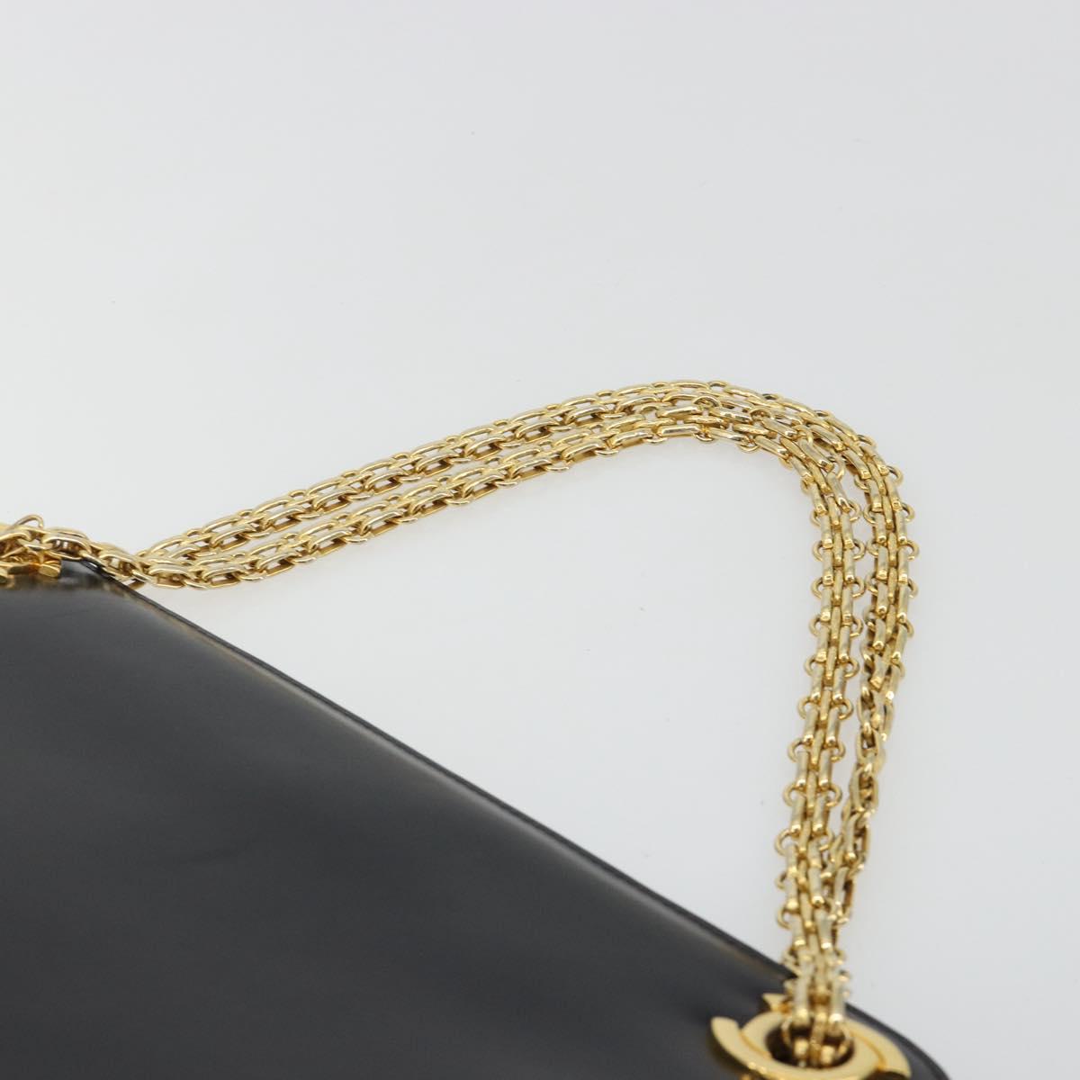 CHANEL Chain Shoulder Bag Leather Black Gold CC Auth 188521