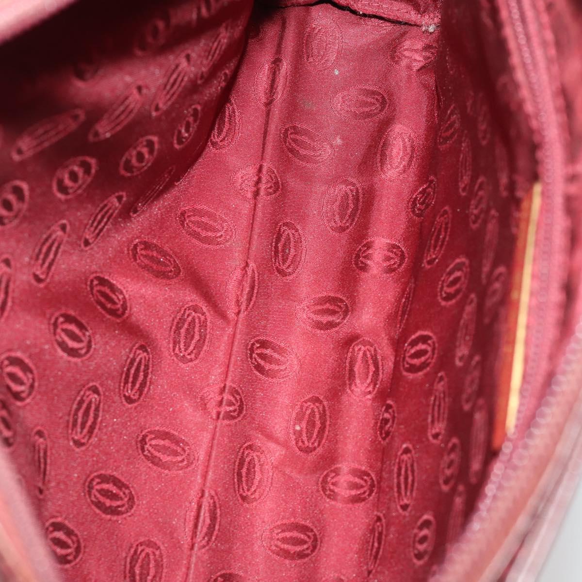 CARTIER Clutch Bag Leather 5 Set Bordeaux Gold Auth 188529
