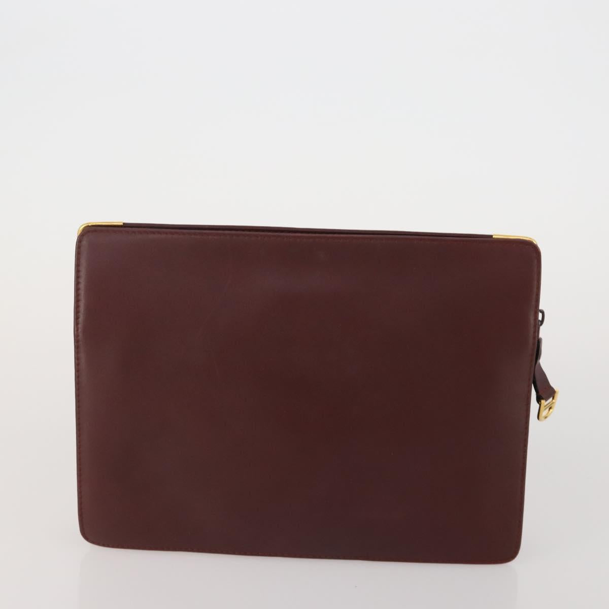 CARTIER Clutch Bag Leather 5 Set Bordeaux Gold Auth 188529