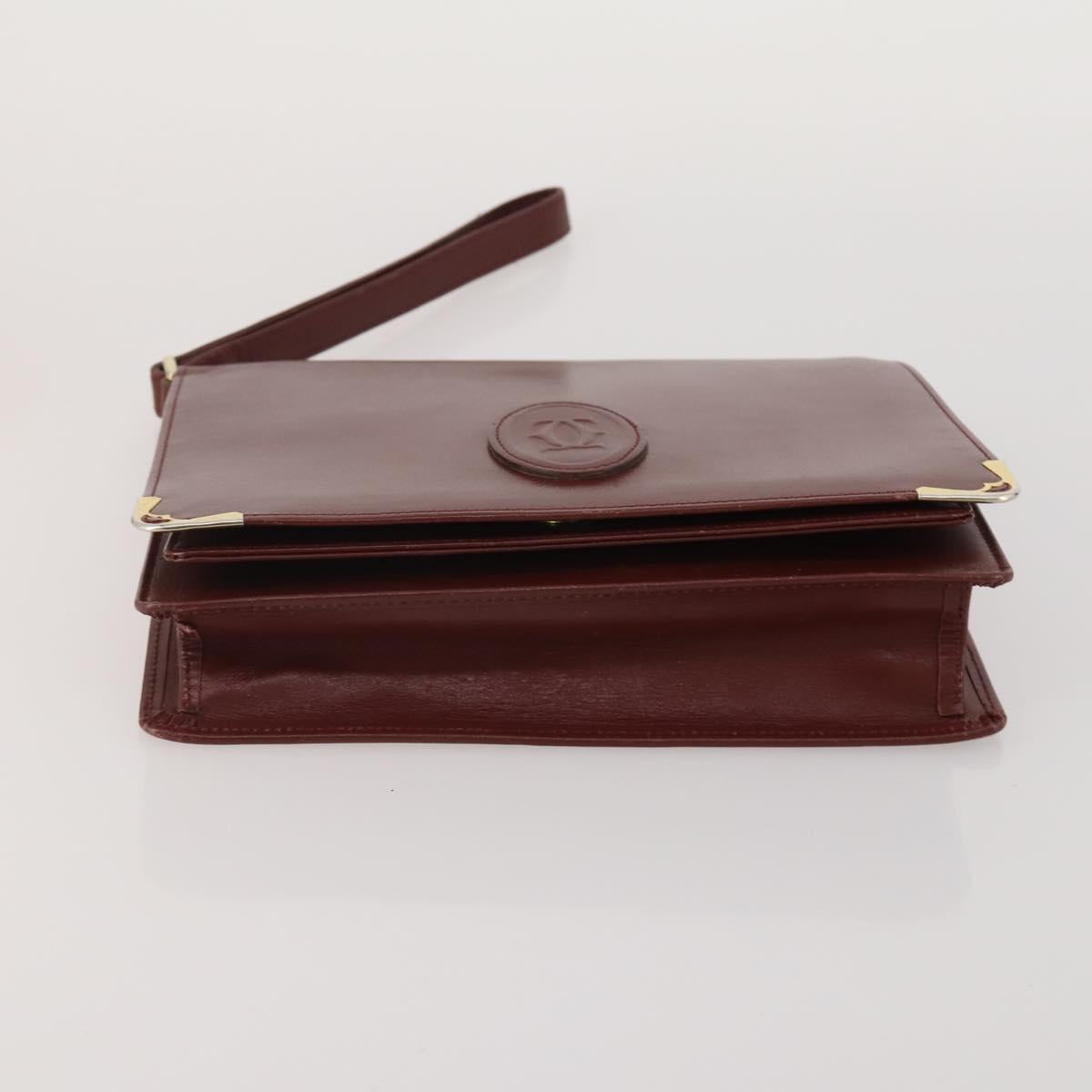 CARTIER Clutch Bag Leather 5 Set Bordeaux Gold Auth 188529