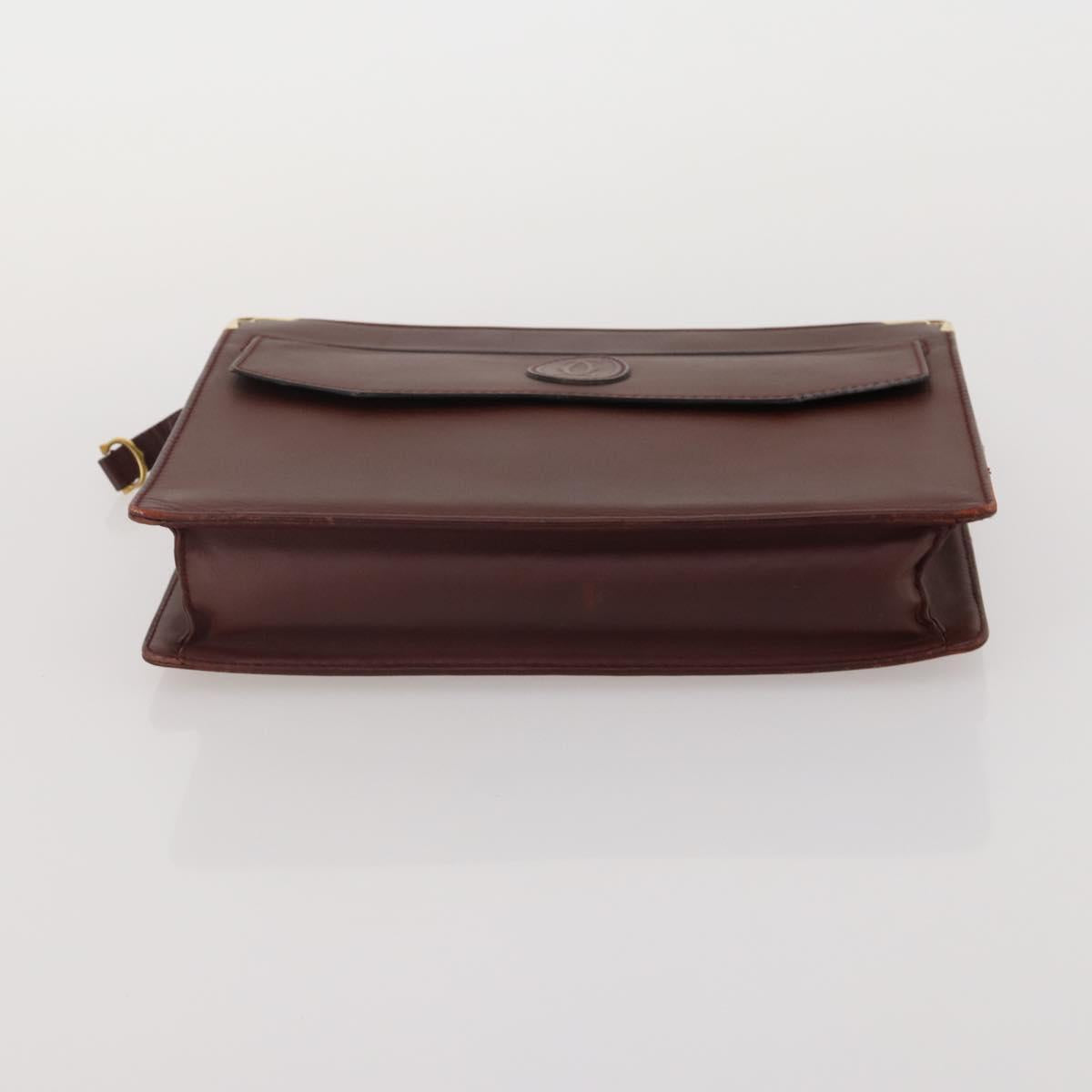 CARTIER Clutch Bag Leather 5 Set Bordeaux Gold Auth 188529