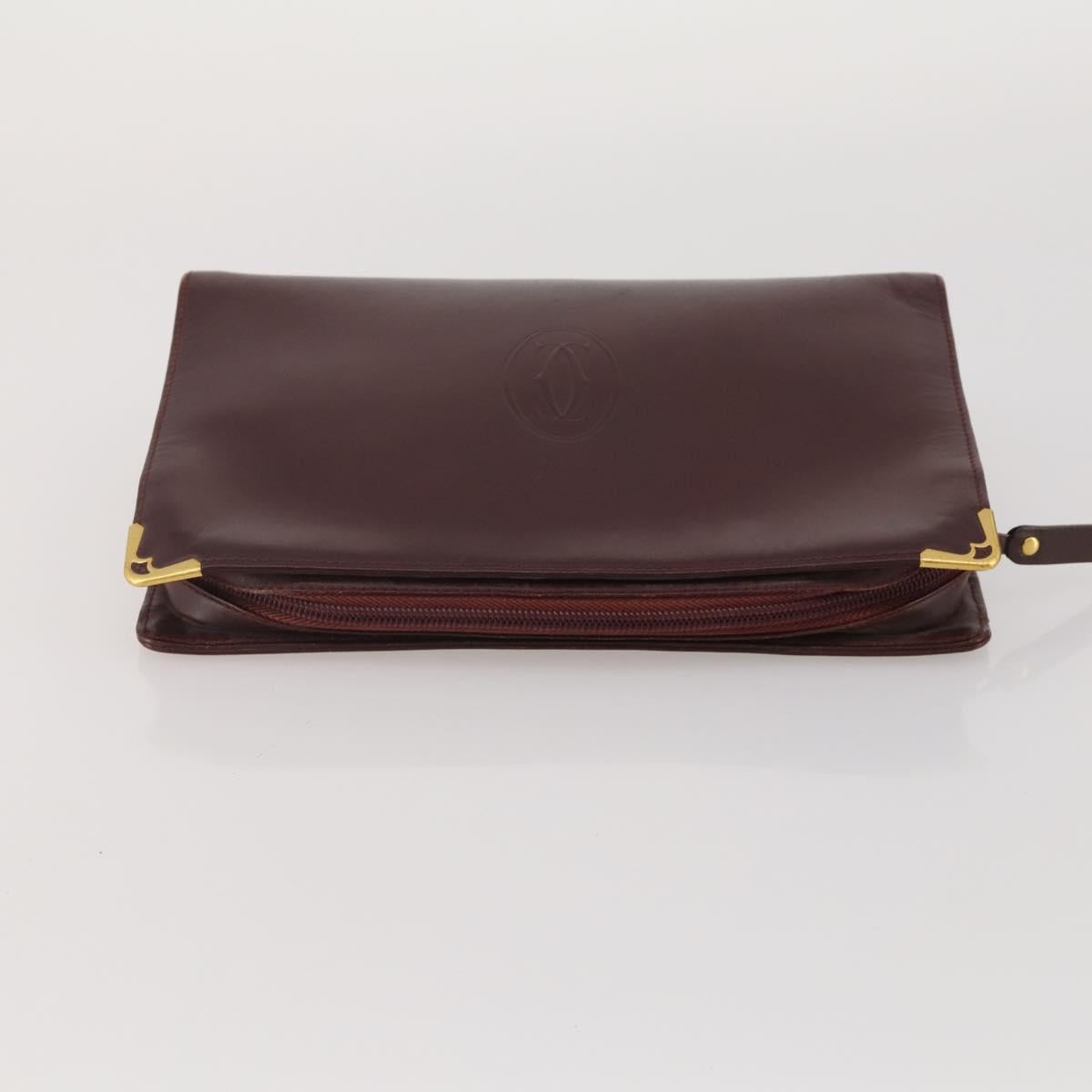 CARTIER Clutch Bag Leather 5 Set Bordeaux Gold Auth 188529