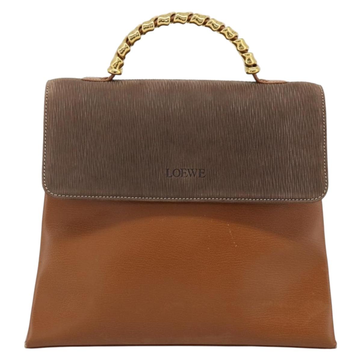 LOEWE Velazquez Hand Bag Leather Brown Gold Auth 188539