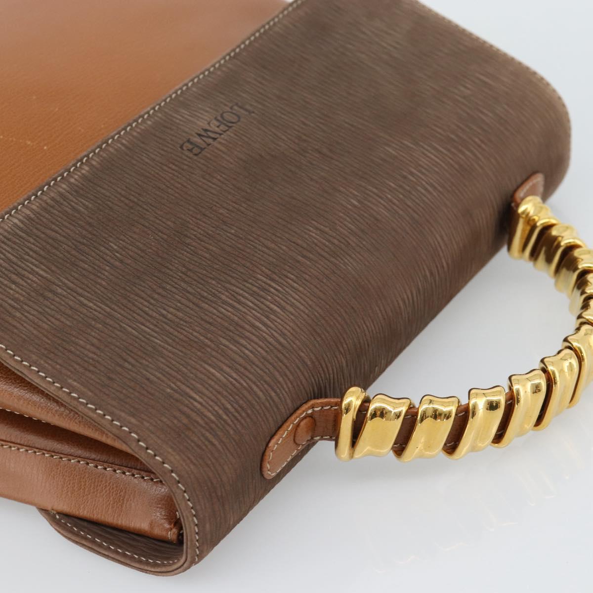 LOEWE Velazquez Hand Bag Leather Brown Gold Auth 188539