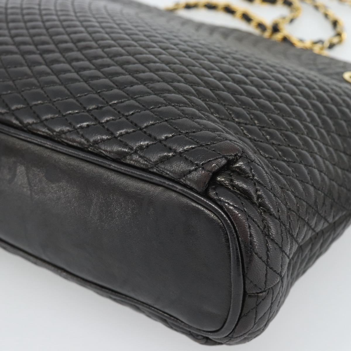 BALLY Chain Shoulder Bag Leather Black Gold Auth 188542
