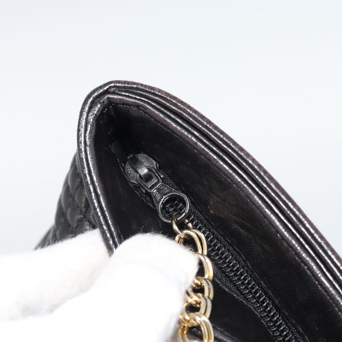 BALLY Chain Shoulder Bag Leather Black Gold Auth 188542