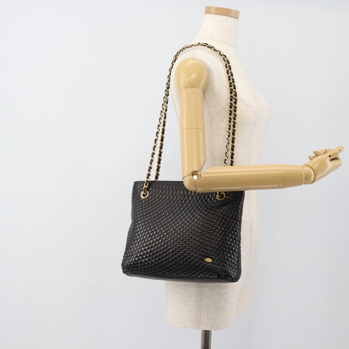 BALLY Chain Shoulder Bag Leather Black Gold Auth 188542