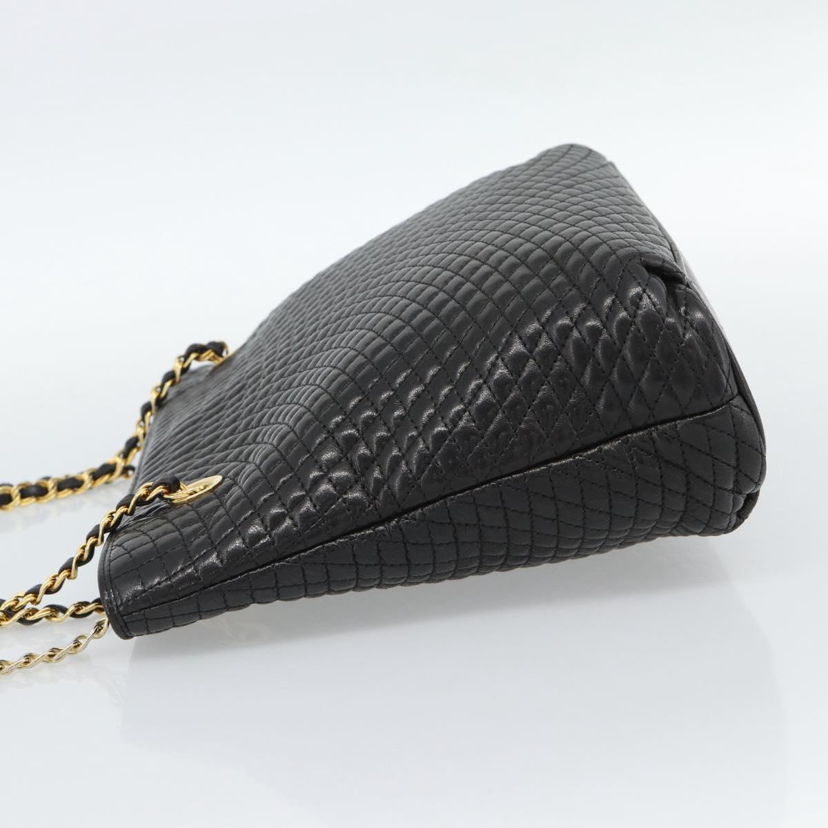 BALLY Chain Shoulder Bag Leather Black Gold Auth 188542