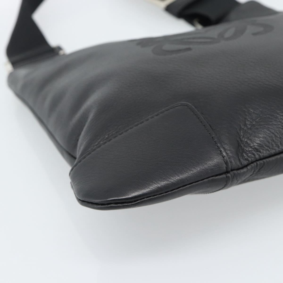 LOEWE Anagram Shoulder Bag Leather Black Silver Auth 188544A