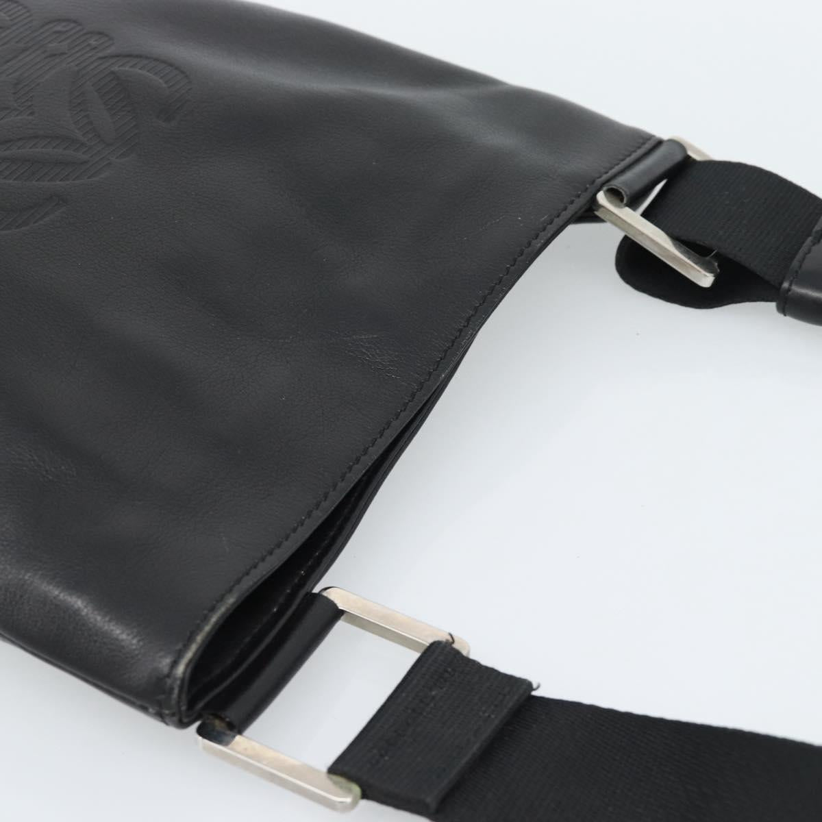 LOEWE Anagram Shoulder Bag Leather Black Silver Auth 188544A