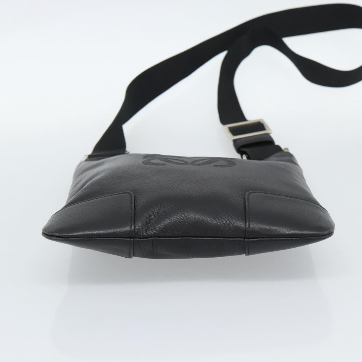 LOEWE Anagram Shoulder Bag Leather Black Silver Auth 188544A