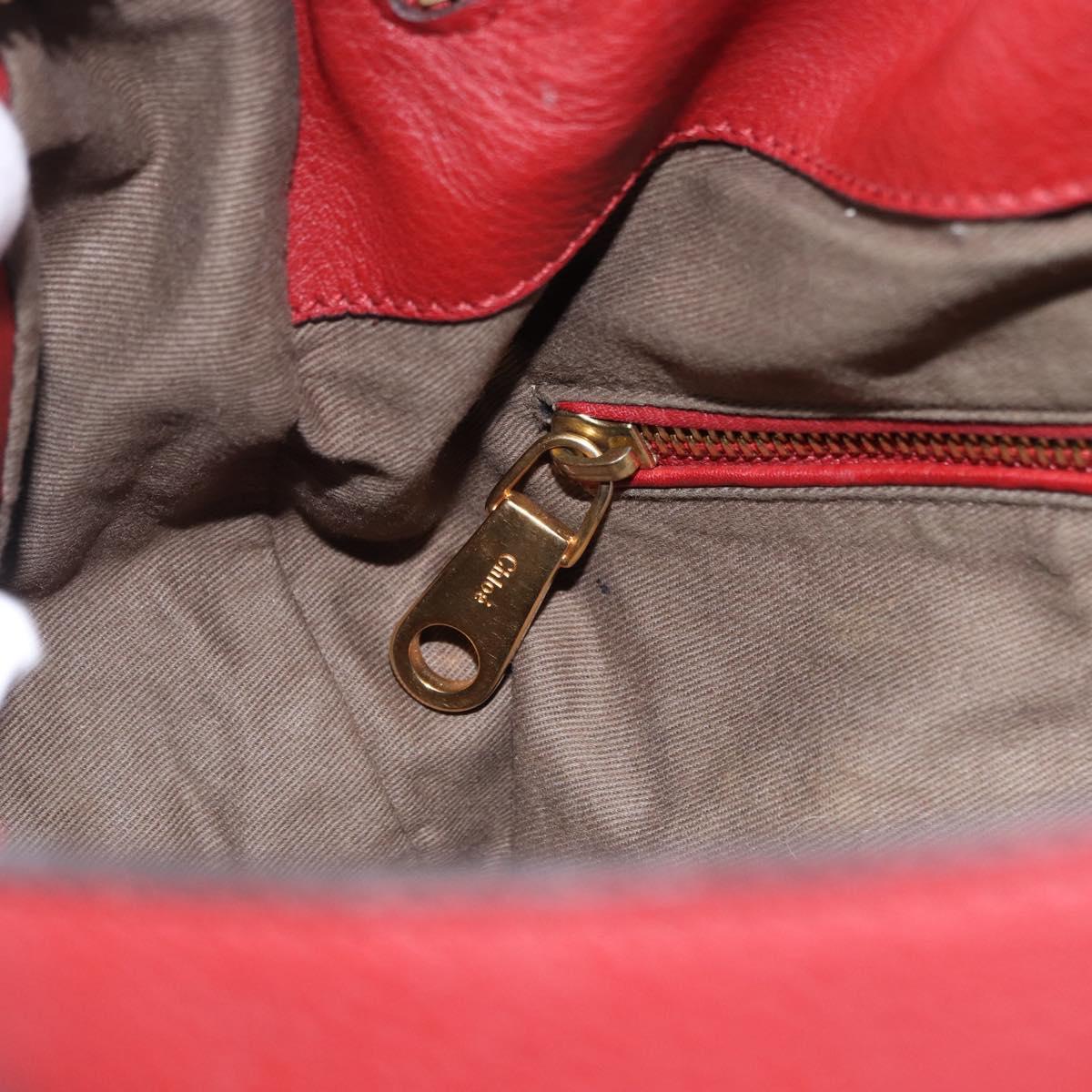 Chloe Marcie Shoulder Bag Leather Red Gold Auth 188545