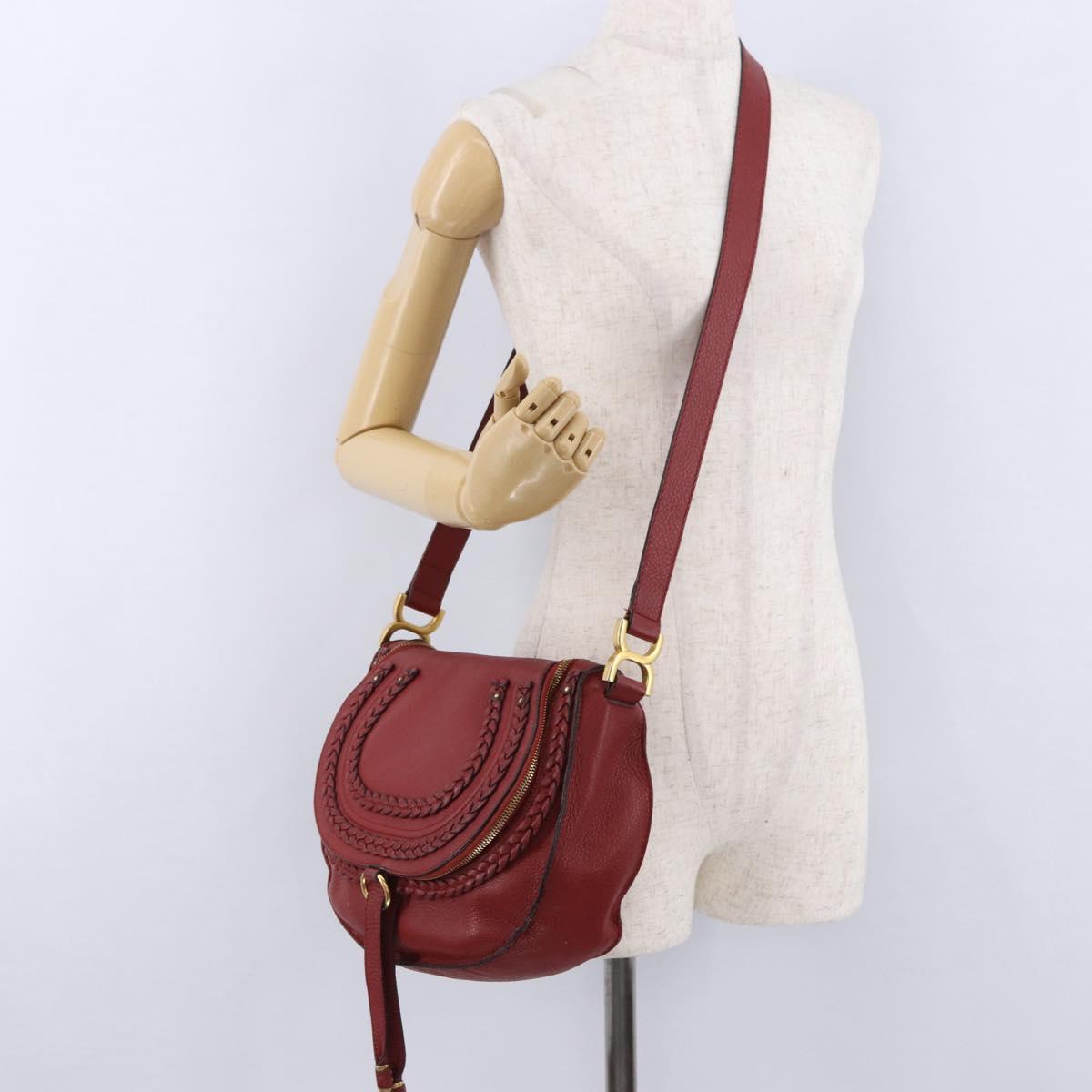 Chloe Marcie Shoulder Bag Leather Red Gold Auth 188545