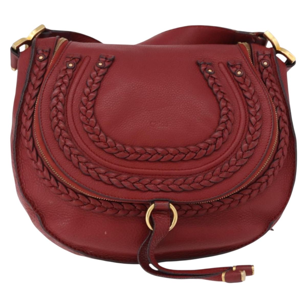 Chloe Marcie Shoulder Bag Leather Red Gold Auth 188545