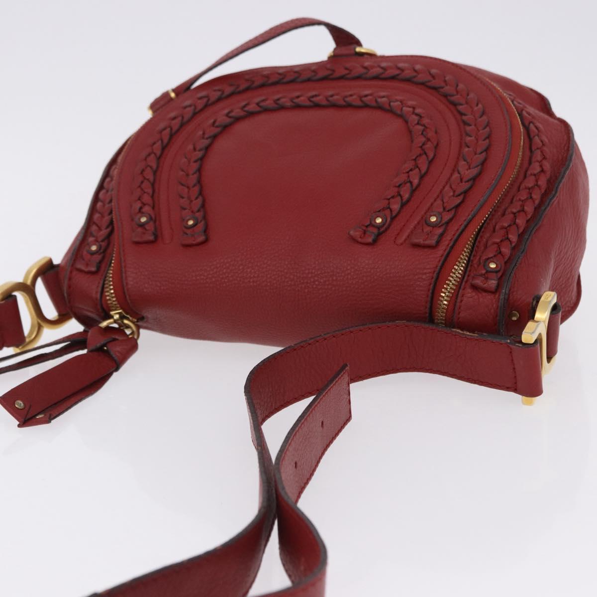 Chloe Marcie Shoulder Bag Leather Red Gold Auth 188545