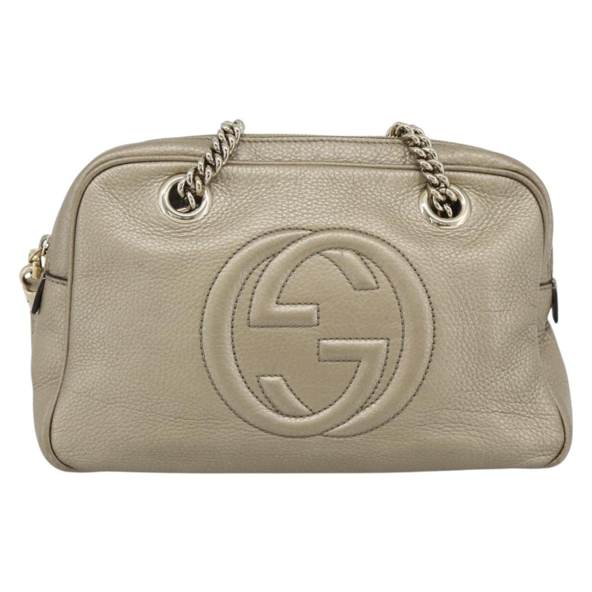 GUCCI Soho Interlocking Shoulder Bag Leather Gold 308983 Auth 188546A
