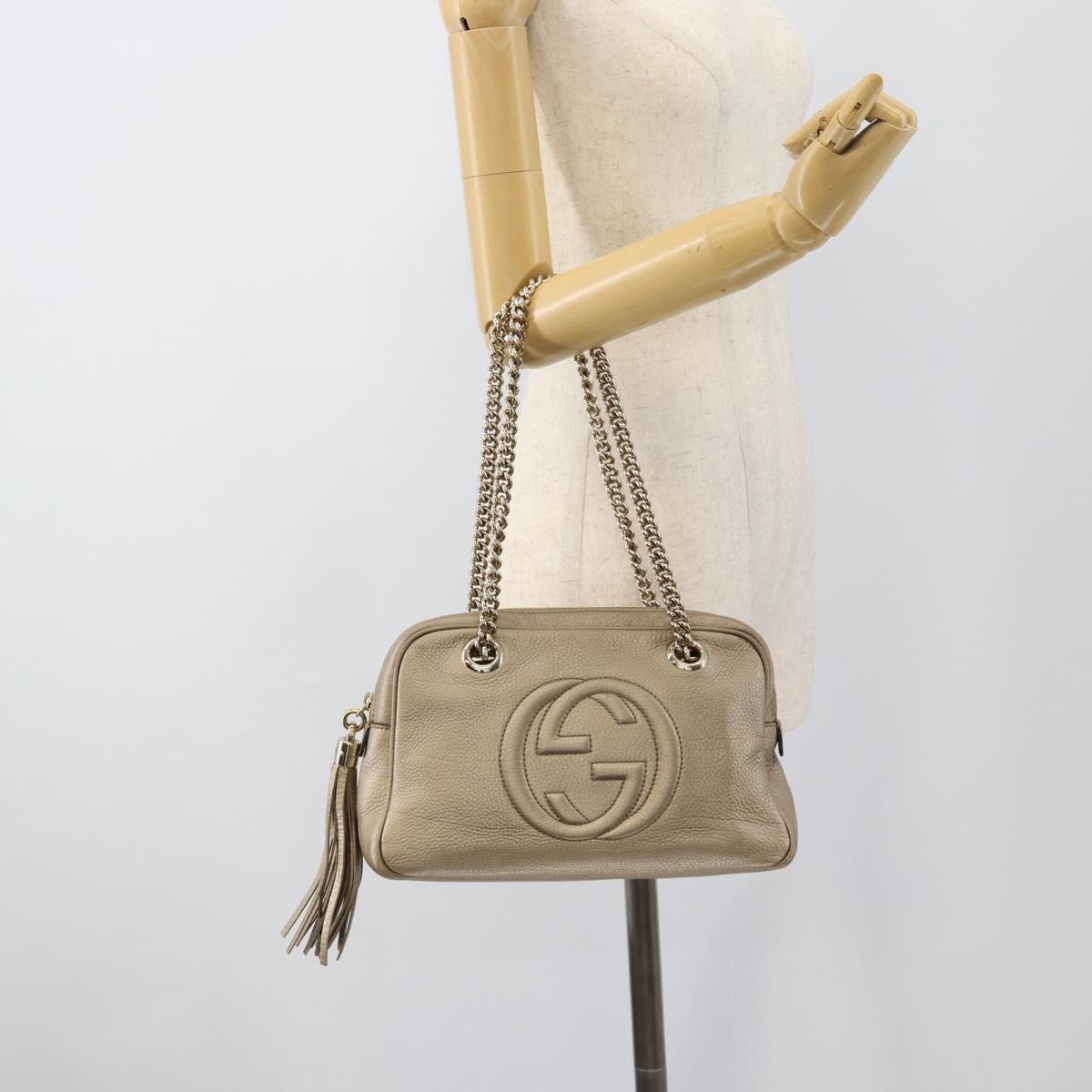 GUCCI Soho Interlocking Shoulder Bag Leather Gold 308983 Auth 188546A