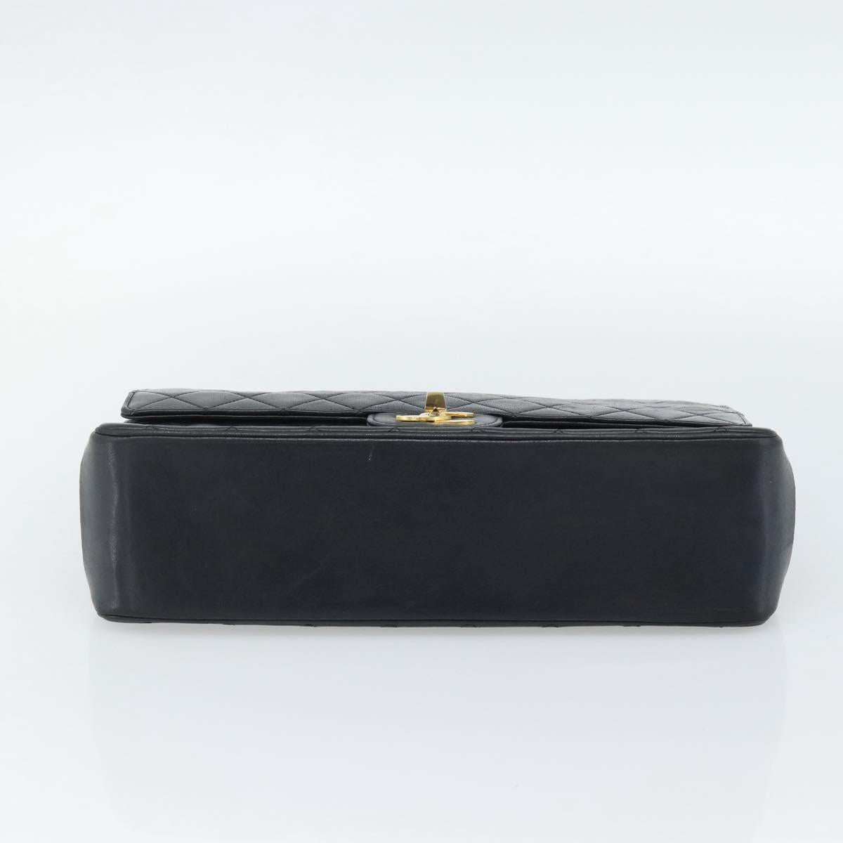 CHANEL Double Flap 25 Matelasse Chain Bag Lamb Skin Navy Gold CC Auth 188549SAV