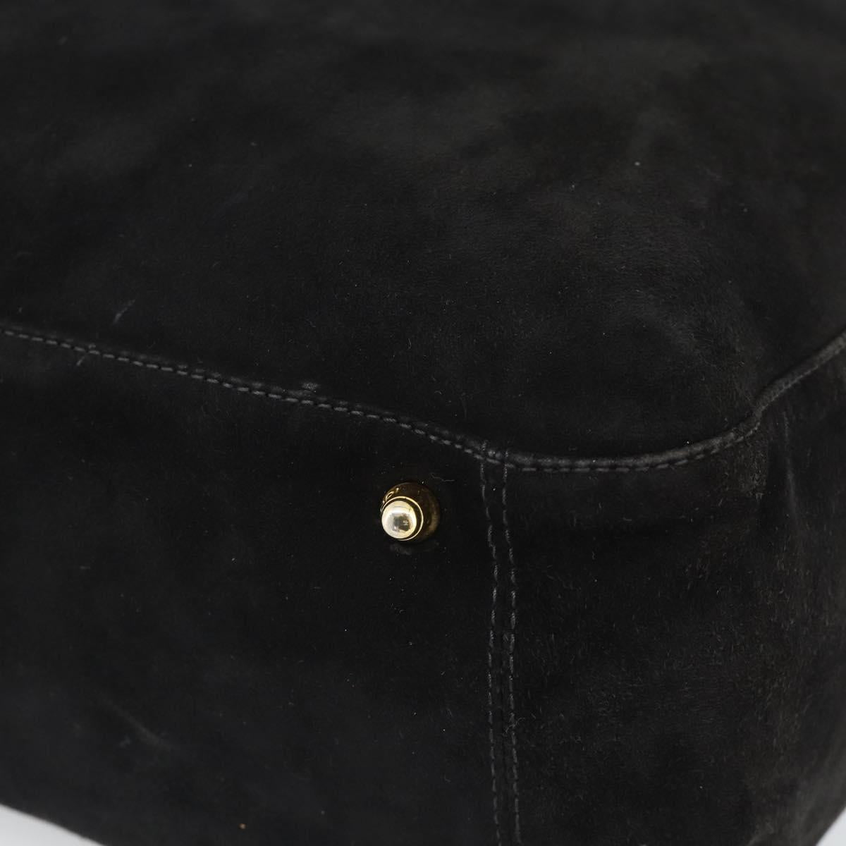 FENDI Hand Bag Suede Black Gold Auth 188554A