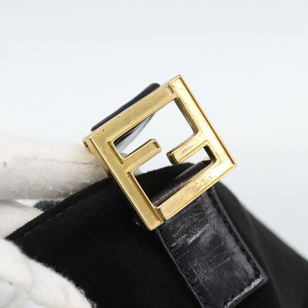 FENDI Hand Bag Suede Black Gold Auth 188554A