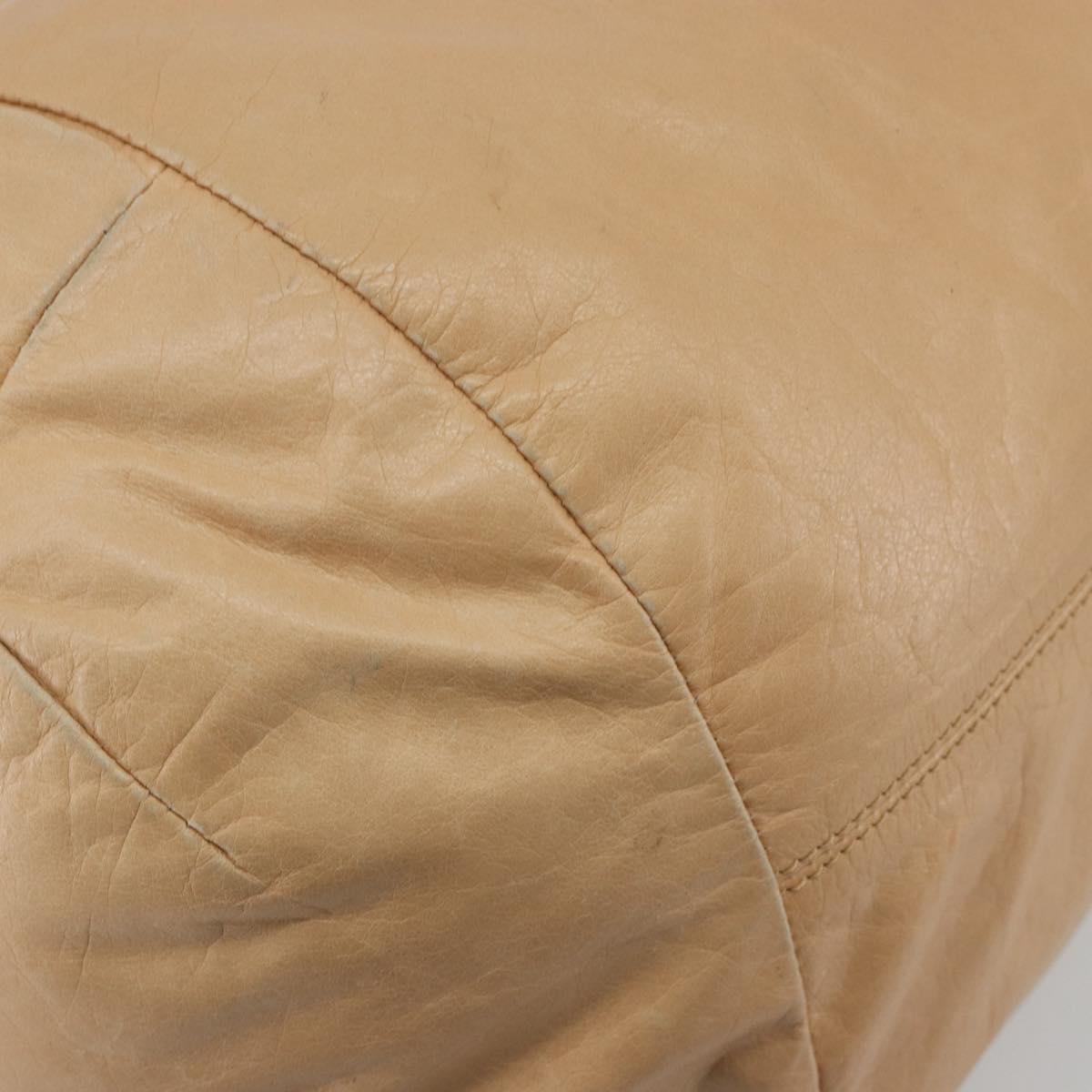 CELINE Hand Bag Leather Beige Gold Auth 188555