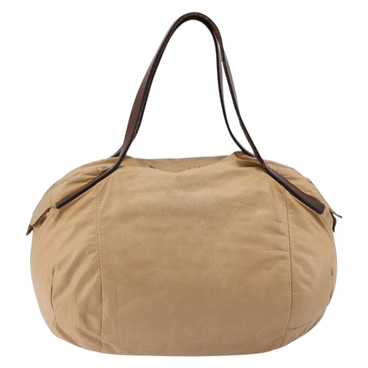 CELINE Hand Bag Leather Beige Gold Auth 188555