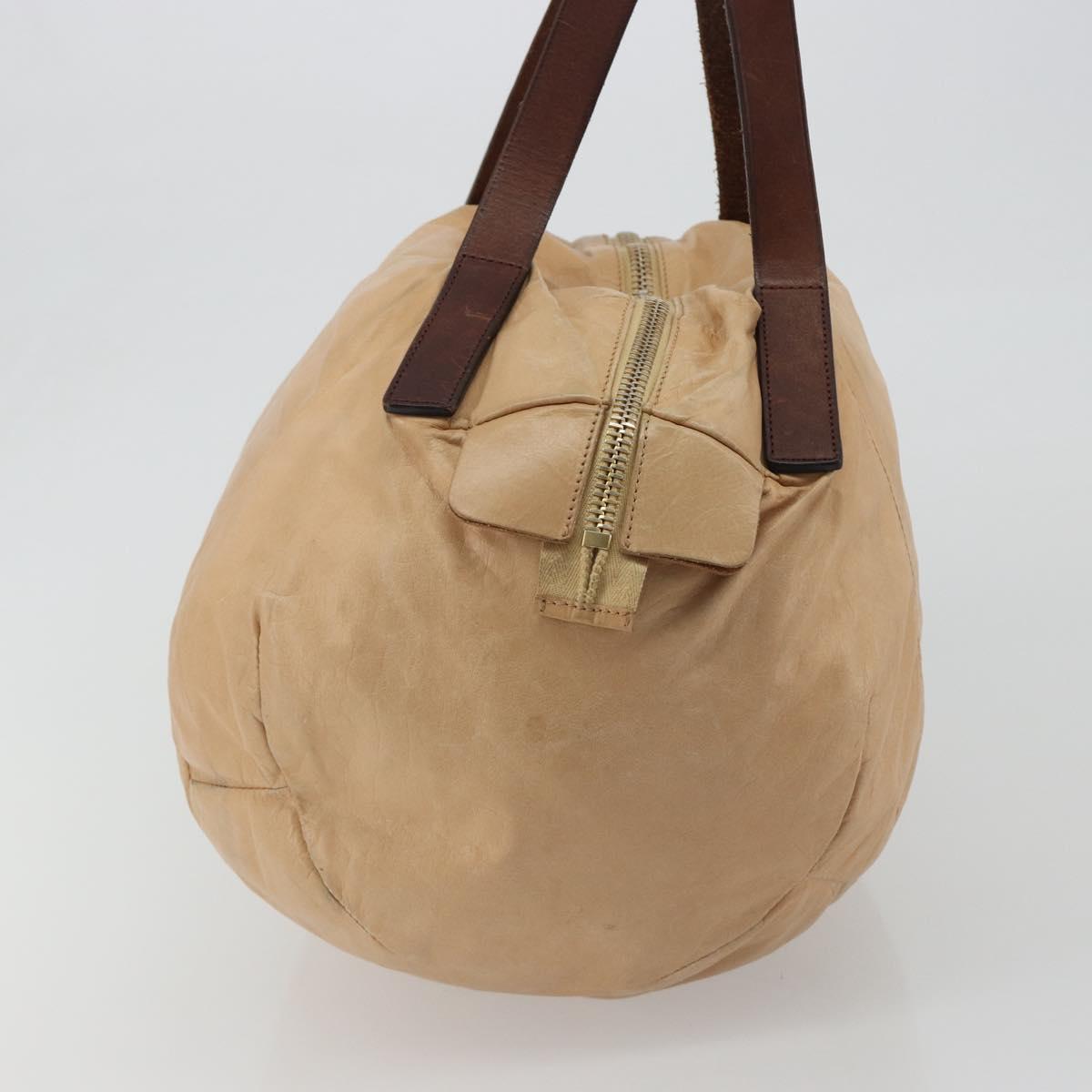 CELINE Hand Bag Leather Beige Gold Auth 188555