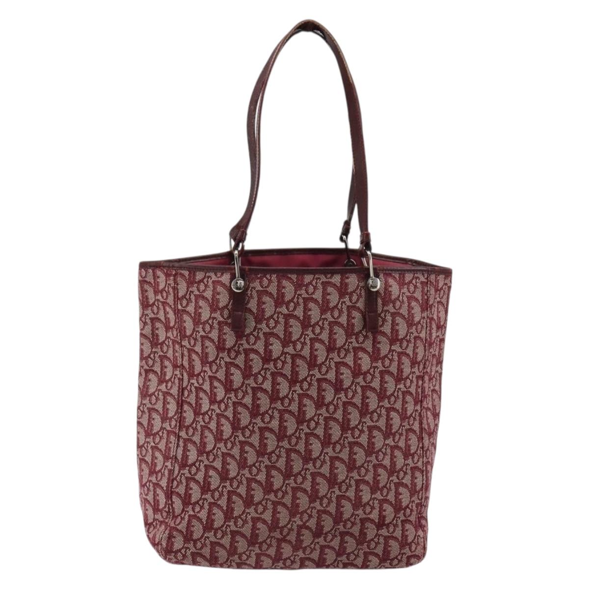 Christian Dior Trotter Canvas Tote Bag Red Silver Auth 188560