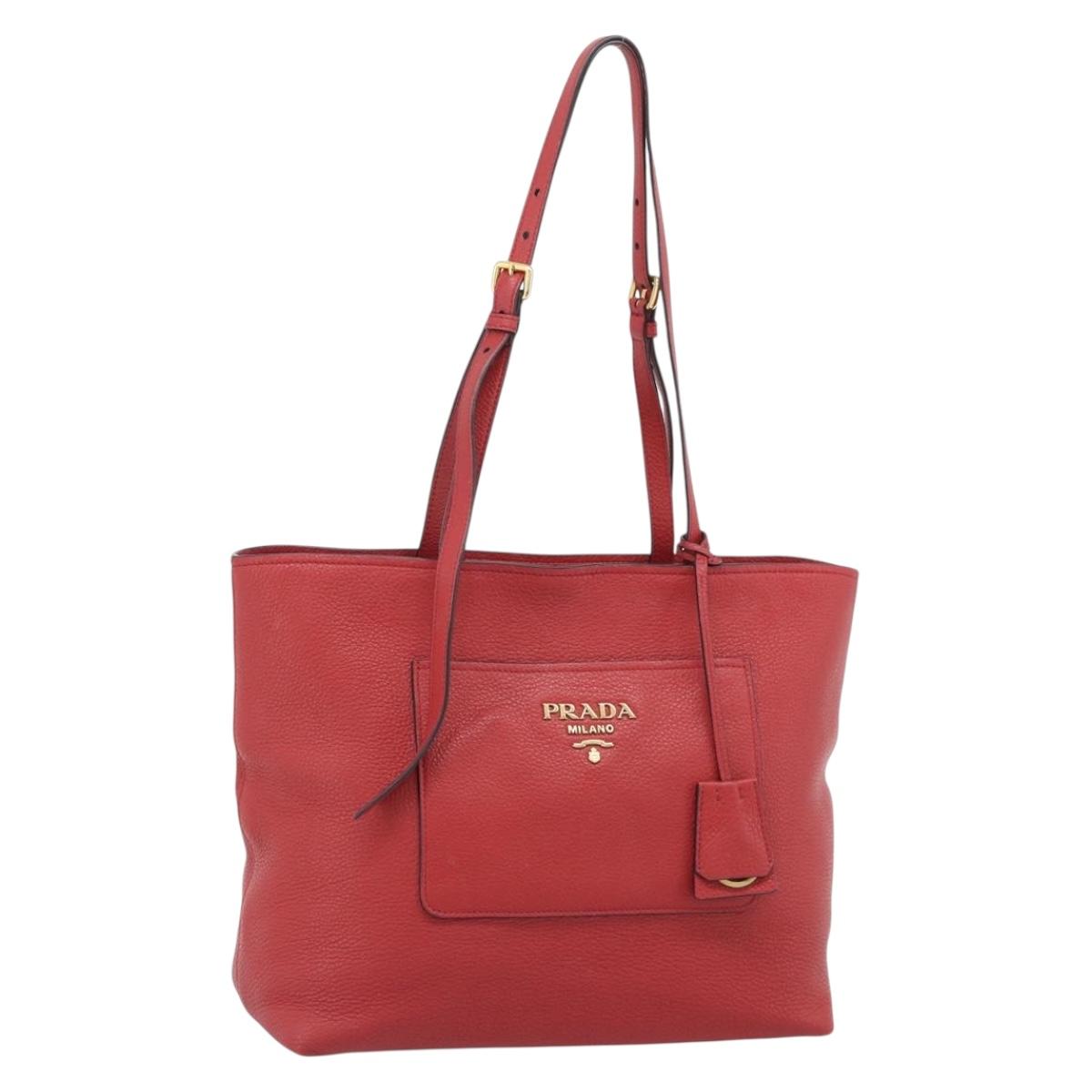 PRADA Tote Bag Leather Red Auth 188562A