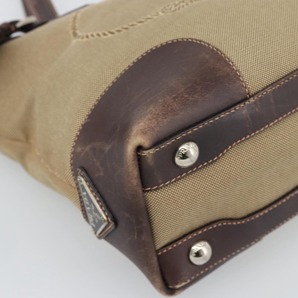 PRADA Hand Bag Canvas Beige Silver Auth 188564