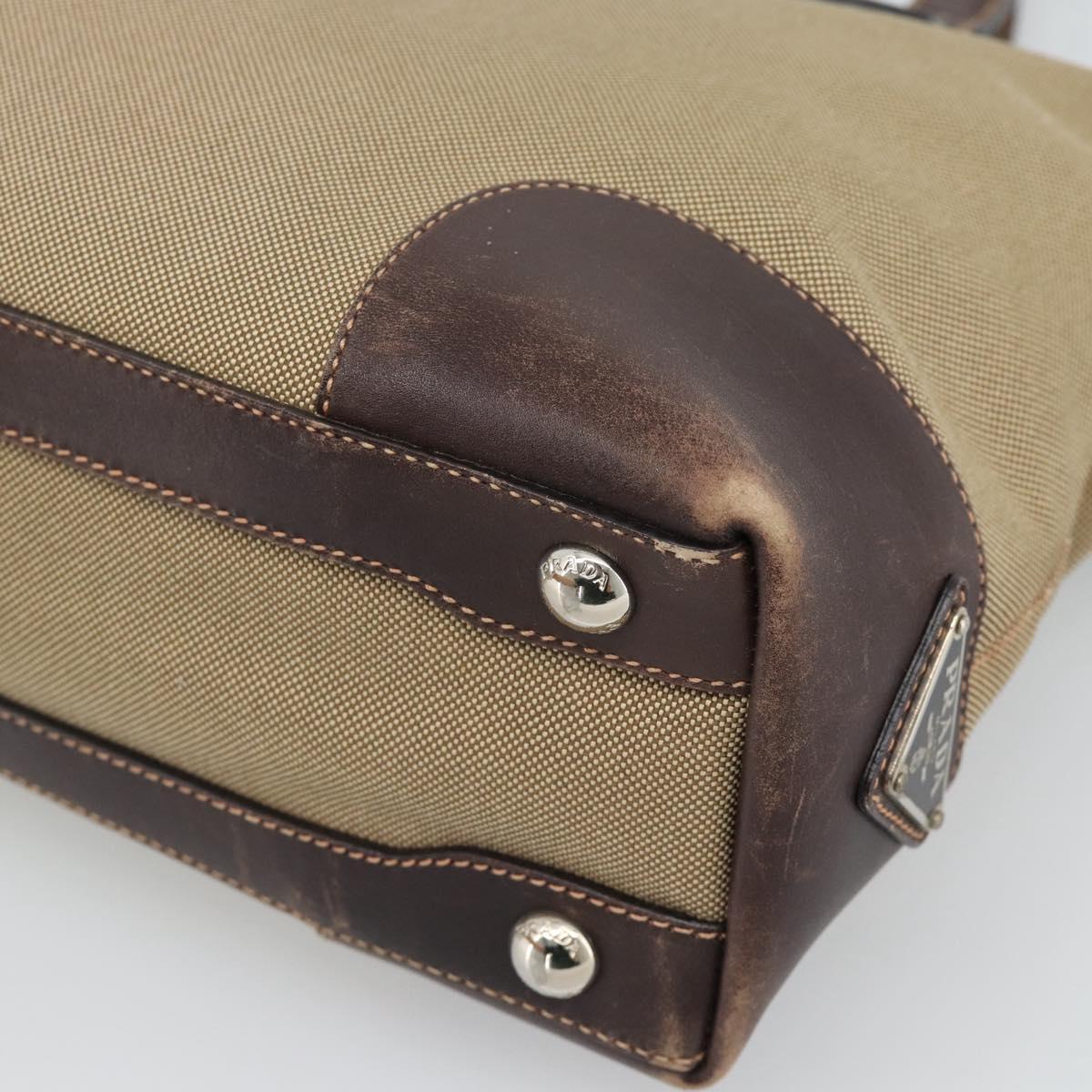 PRADA Hand Bag Canvas Beige Silver Auth 188564