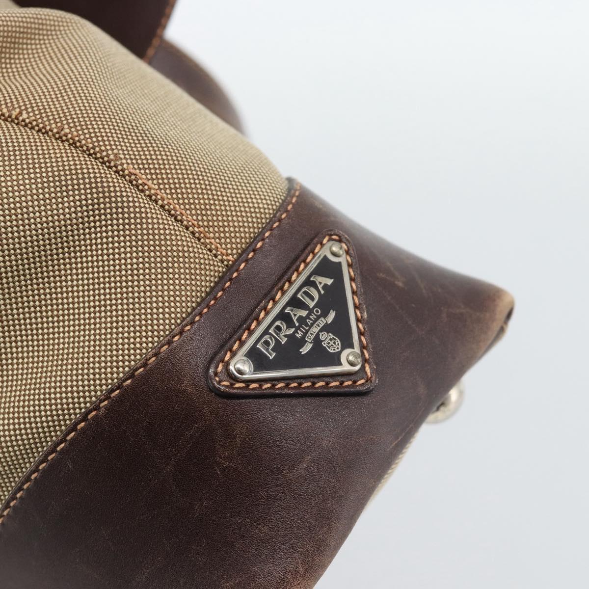 PRADA Hand Bag Canvas Beige Silver Auth 188564