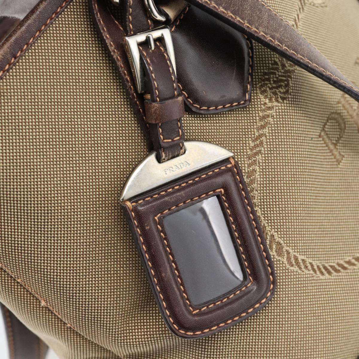 PRADA Hand Bag Canvas Beige Silver Auth 188564