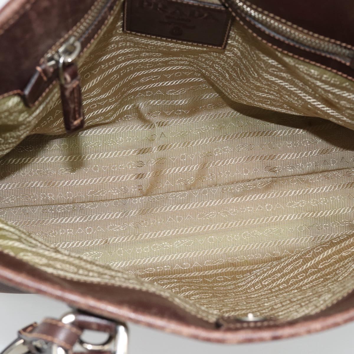 PRADA Hand Bag Canvas Beige Silver Auth 188564