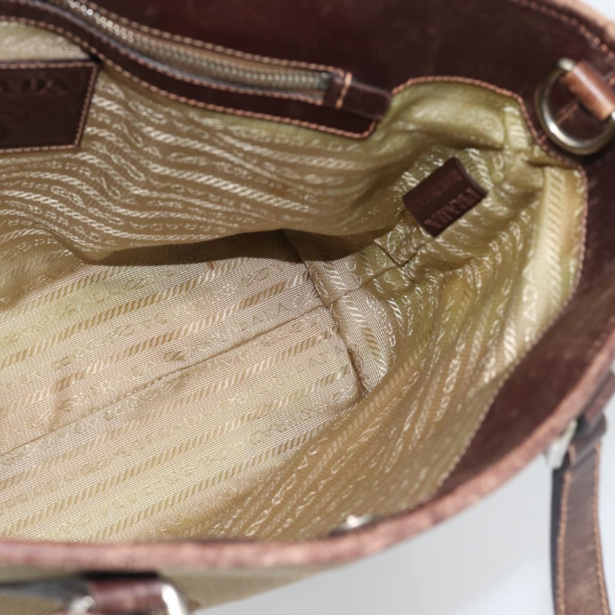 PRADA Hand Bag Canvas Beige Silver Auth 188564