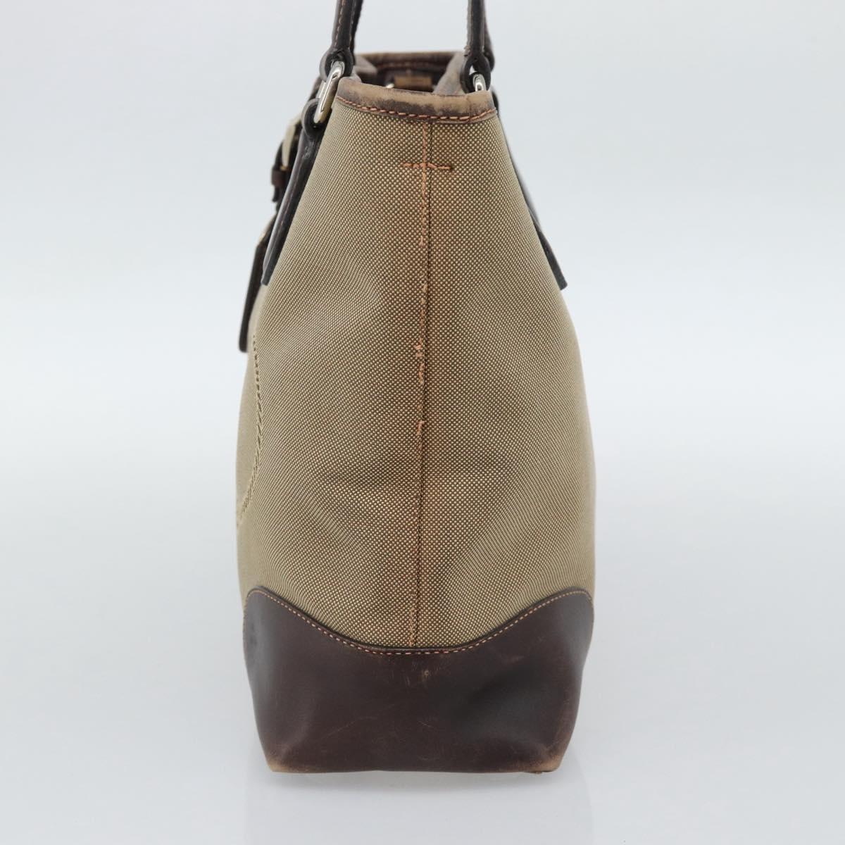 PRADA Hand Bag Canvas Beige Silver Auth 188564