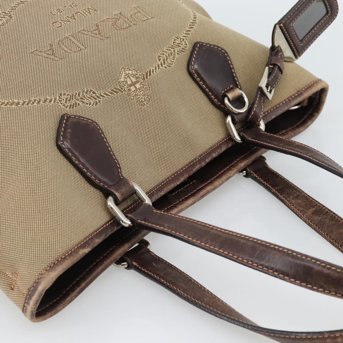 PRADA Hand Bag Canvas Beige Silver Auth 188564